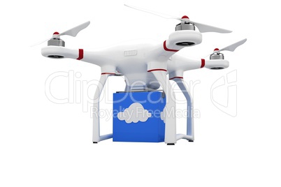 A drone bringing a blue cube