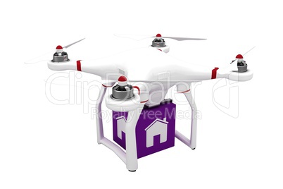 A drone bringing a purple cube