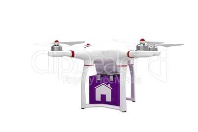 A drone bringing a purple cube