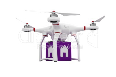 A drone bringing a purple cube