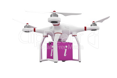 A drone bringing a pink cube