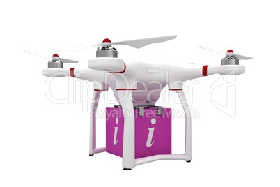 A drone bringing a pink cube