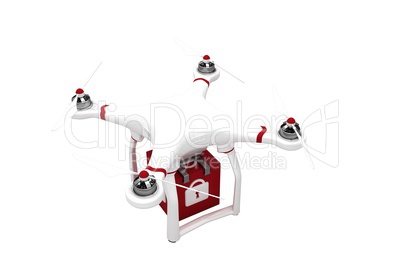 A drone bringing a red cube