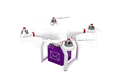 A drone bringing a purple cube