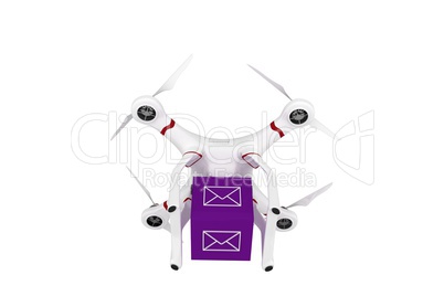 A drone bringing a purple cube