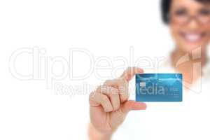 Happy businesswoman showing a creditcard