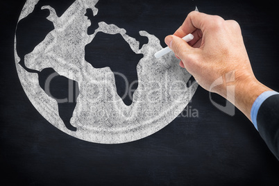 Composite image of hand writing with a white chalk