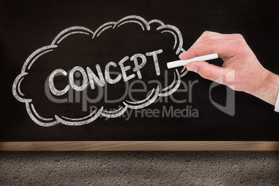 Composite image of businessman writing with white chalk