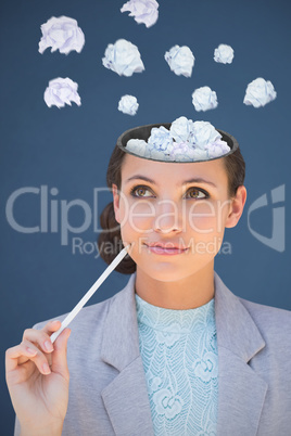 Composite image of happy brunette