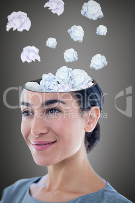 Composite image of thoughtful businesswoman looking away