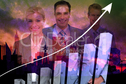 Composite image of businessman in a row with his business team