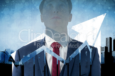 Composite image of serious businessman looking at top