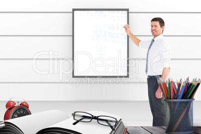 Composite image of businessman standing with his briefcase