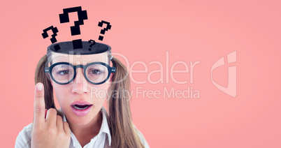 Composite image of female geeky hipster looking confused