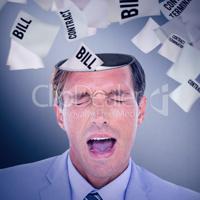Composite image of  stressed businessman getting a headache