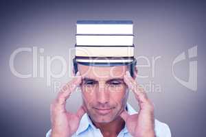Composite image of handsome man thinking with hand on forehead
