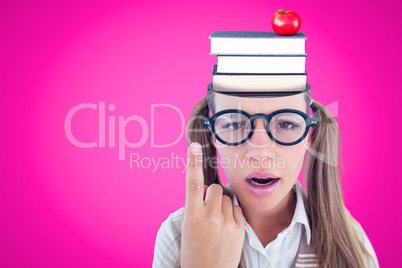 Composite image of female geeky hipster looking confused