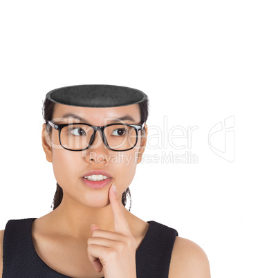 Thinking businesswoman wearing glasses