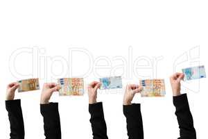 Businesswomans hand holding fifty euro notes