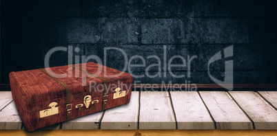 Composite image of wooden suitcase
