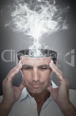 Composite image of handsome man thinking with hand on forehead