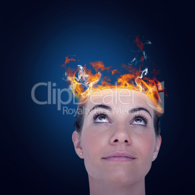 Composite image of close-up of beautiful woman looking up