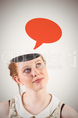 Composite image of hipster redhead looking up thinking