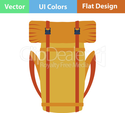 Flat design icon of camping backpack