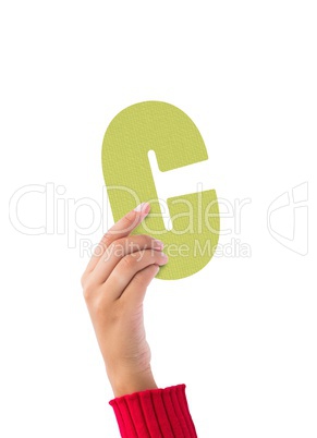 Person holding green C sign