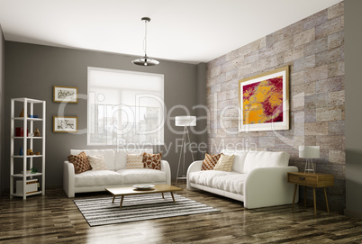 Modern living room 3d rendering