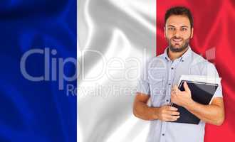 Male student over French flag