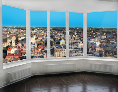 modern windows with view of Lviv from above