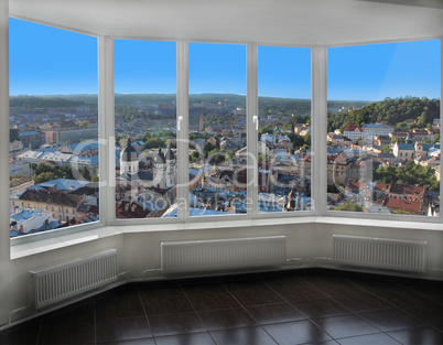 modern window with view of Lviv from above