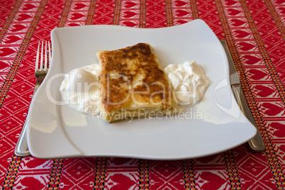 Strukle with cream - famous Croatian appetizer made with fresh c