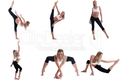 Photo collection of pretty girl engaged in pilates
