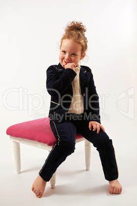 Little Girl Fashion Model in Black Suit