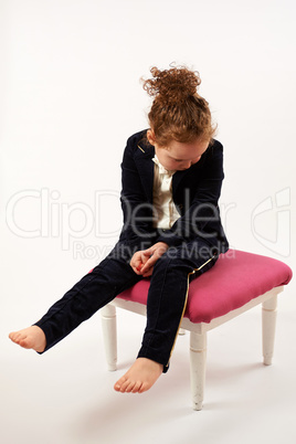 Little Girl Fashion Model in Black Suit