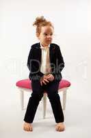 Little Girl Fashion Model in Black Suit