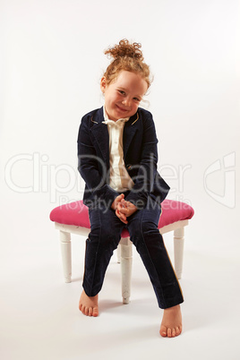 Little Girl Fashion Model in Black Suit