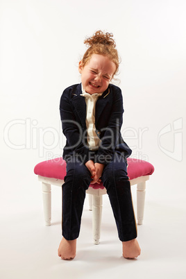 Little Girl Fashion Model in Black Suit