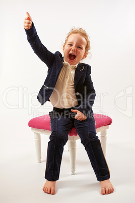 Little Girl Fashion Model in Black Suit