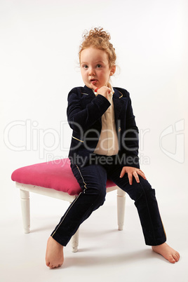 Little Girl Fashion Model in Black Suit