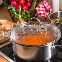 cooking pots on the stove