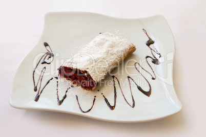 Homemade cherry strudel