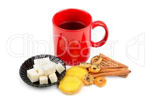 cup of tea with ginger and vanilla isolated on white background