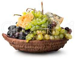 Cheese and grape in basket