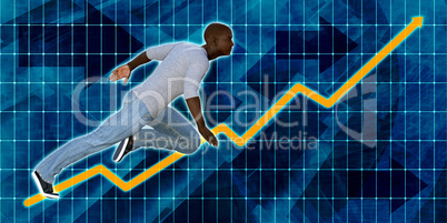 Black Businessman Running with Chart Graph Background