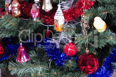 toys on green christmas fir