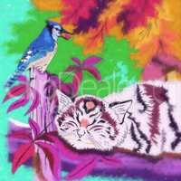 Kitten and Bird Illustration