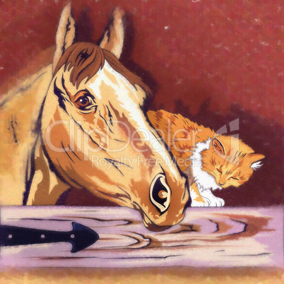 Kitten and Horse Illustration